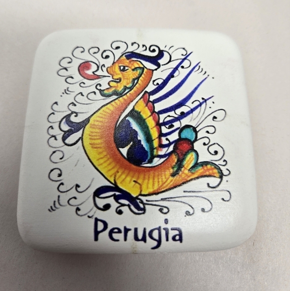 Italian Dragon Perugia Trinket Square Dish Hand Made & Painted Vibrant Unique - Picture 11 of 11